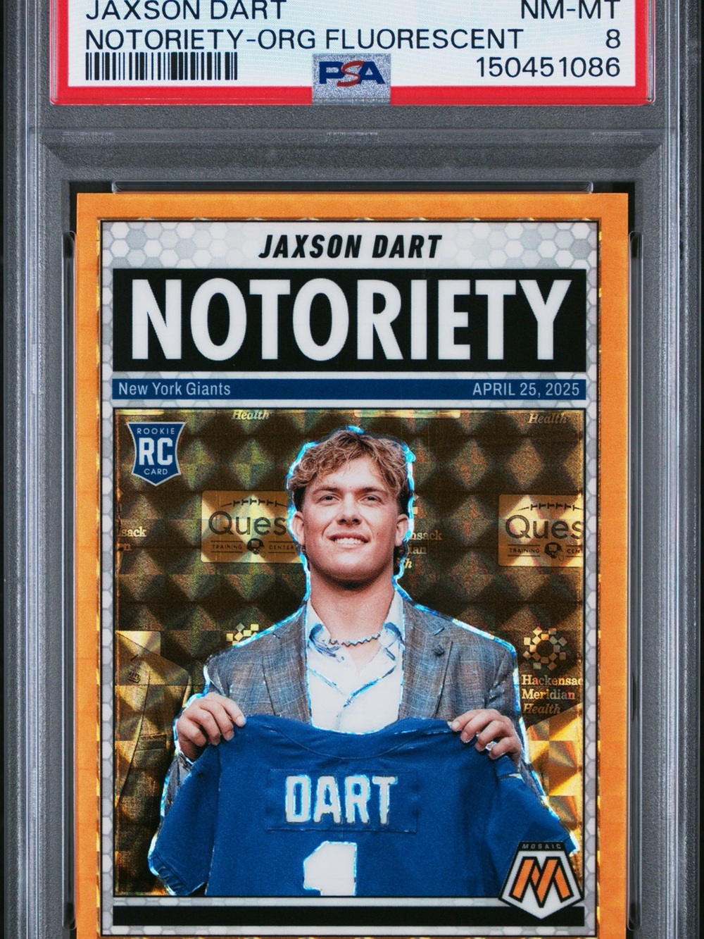 Jaxson Dart Notoriety Rookie Card - Orange Fluorescent PSA 8